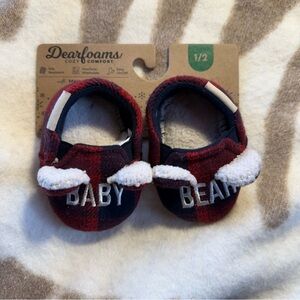 Dearfoams Cozy Plaid Baby Slippers - Red and Blue